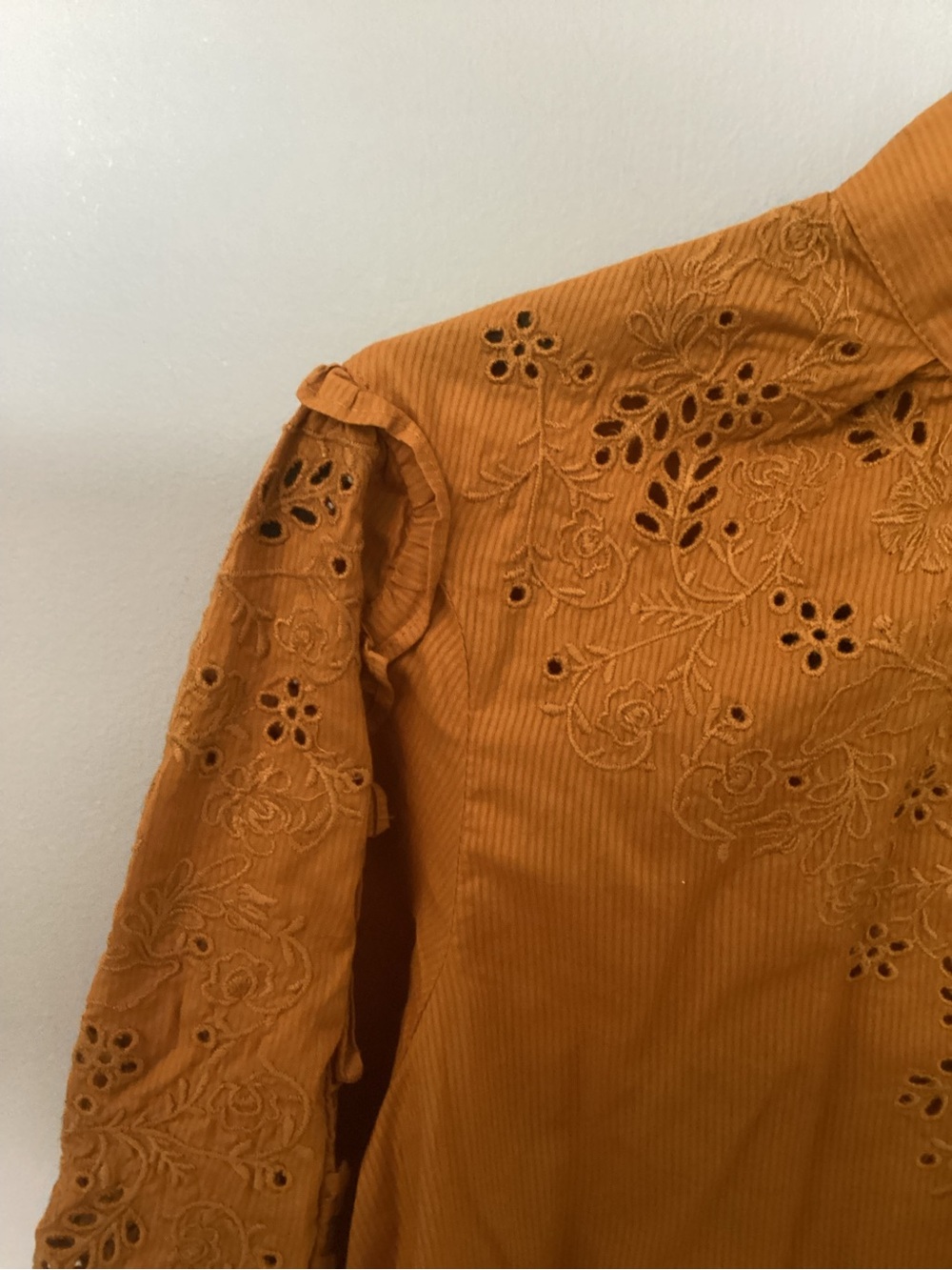 J. Crew Mustard Eyelet Ruffle Front Blouse - Picture 3 of 5
